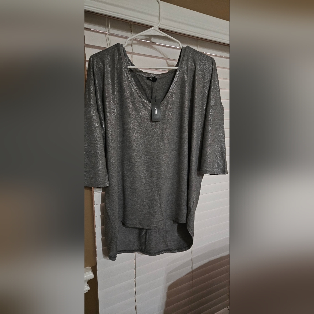 Express Shimmering Gray Blouse